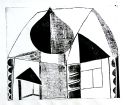 Изба и церковь. 1974 г. Бумага, смешанная техника